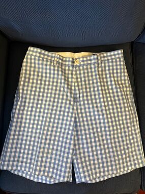 Vineyard Vines Blue and White Gingham Flat Front Shorts | Size 35 with 8” Inseam